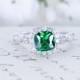 SALE - Emerald Engagement Ring - Cushion Cut Ring - Art Deco Ring - Halo Engagement Ring - Wedding Ring - Sterling Silver - May Birthstone