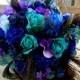 Peacock bridal bouquet, teal, purple, blue bridal bouquet with peacock feather accent
