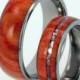 Titanium Wedding Band Set with Mother of Pearl Inlay, Tulip Wood Ring, Waterproof, Ring Armor Included