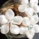frangipani flower hair pin with diamanté accent, bridal hair accessories, white swarovski pearl and rhinestone hair decoration