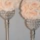 SET OF 2 Silver Bling Rhinestone  Flower Ball Stands OR Candle Holder Wedding Centerpiece