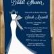 Bridal Shower Invitations, Wedding Gown, Navy, Blue, White, Dress, Gray, Set of 10 Printed Cards, FREE Shipping, ELGNY, Elegant Gown Navy