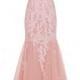 Blush Pink Long Lace Mermaid Wedding Dress
