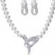 Faux Pearl Crystal Choker Necklace Earrings Jewelry Set