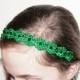 Emerald Green Crochet Headband - Green Lace Beaded Headband - Flower Girl Headband - Christmas Green Girls Headband with Swarovski Beads