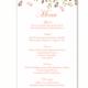 Wedding Menu Template DIY Menu Card Template Editable Text Word File Instant Download Leaf Menu Floral Menu Template Printable Menu 4x7inch