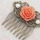 Wedding hair accessories Bridesmaids Gift Wedding Hair Comb Vintage Style Coral Rose Flower Bridal Hair Comb Bridal Hair accessories