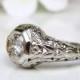 Vintage Engagement Ring 0.25ct Diamond Wedding Ring 14K White Gold Orange Blossom Motif Basket Weave Filigree Ring  Size 6!