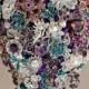 Cascading Brooch bouquet. Teal, Purple and Silver wedding brooch bouquet, Jeweled Bouquet