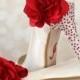 Red Flower Wedding Shoes / Ivory Shoe / Custom Bridal / Red Crystal Heel - New