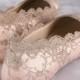 Wedding Shoes, Blush Wedding Shoes, Wedding Shoe Flats, Gold Lace Wedding, Bling Wedding Shoes, Blush Wedding Ideas, Bridal Lace Shoes