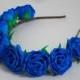 The blue rose  hair band foam wreath gift for girl and woman floral boho wedding couronne fleur accessory for a photo shoot rustic bride