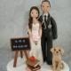 Customized Wedding Cake Topper Doctor & Teacher with a Dog
