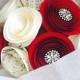 Rhinestone Bouquet - Red - Cream - Music Sheet - Paper Flowers - Wedding Bouquet - Bridesmaids - Anniversary Gift - Brooch Bouquet -