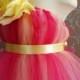 Flower Girl Tutu Dress, Beautiful Shades of  Hot Pink and Yellow, with Delicate Oversized Rose, tutu dress, flower top, toddler tutu dress