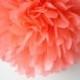 CORAL / 1 tissue paper pom pom / wedding decorations / diy / birthday party decor / coral decorations / pompoms / parisian / salmon pink