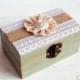 Jewelry box.Ring Bearer Box,wedding ring box,Personalized Box,Natural Burlap,Natural Ribbon,Burlap Ribbon,white lace,decoupage box,Turquoise