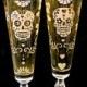 2 Personalized Sugar Skull Wedding Glasses, Fluted Pilsner Glasses, Calavera