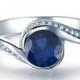 Blue Sapphire Engagement Ring 14k White Gold with Diamonds September Birthstone