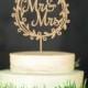 Mr Mrs Wedding Cake Topper Rustic Mr and Mrs Cake Topper Wooden Cake Topper Wreath Cake Topper