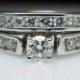 Vintage 1.09ctw Bridal Set Diamond Engagement Ring & Wedding Band Solitaire Ring Set White Gold 14k Large Wedding Set