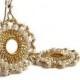 Bridal Earrings 24  Karat Gold Plated  Beads and  Pearls  Romantic  Handmade Mandala  Beadwork Jewelry