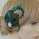 Peacock Feather Hair Clip Turquoise Blue Fascinator 1920's Bridesmaids Hair Accessory Crystal Flapper Wedding 'Althea'