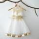 Champagne Gold Lace Ivory Tulle Flower Girl Dress Junior Bridesmaid Wedding Party Dress