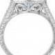 Platinum Aquamarine & Diamond Engagement Ring 2.90 Carat Antique Vintage Style Hand Engraved Pave Halo Handmade Certified