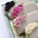 Beautiful Shabby Chic wedding clutch/Bridesmaid clutch/Natural Linen clutch with 3 lovely satin flowers in your choice of color/Small clutch
