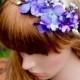BRENDA LEE Purple mini flowers and blue pip berries suede head tie/crown woodland halo/whimsical floral circlet/wedding/boho/wrap/girl