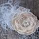 Bridal Hairpiece - Wedding Fascinator - Attached Birdcage Veil - Feather Fascinator - Satin Flower