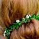 BRENDA LEE Mini white flower bun garland/tinkerbell woodland/green millinery/woodland/boho/bohemian headband
