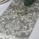 Traditions Gray and White Damask Table Runner Wedding Table Runner