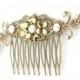 Bridal Antique Gold Hair Comb Wedding Hair Comb Vintage Style Hair Piece with Ivory Swarovski Pearls and Golden Shadow Crystals 