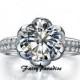 Lotus Engagement Ring, 3 Ct Round Cut lab made Diamond,  Flower Blossom Promise Ring in 2 rows pave band, Free Gift Box (FairyParadise)