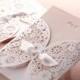 50 Laser Cut Lace Wedding Invitations Cards with Bow  and Flowers