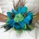 Lillian Rose Peacock Feather Bouquet, 9-Inch