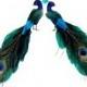 Set of 2 Regal Peacock Colorful Closed-Tail Birds