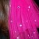 Hot Pink Wedding Or Bachelorette Party 2-Tier Veil Clip With Rhinestones