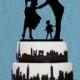 Bride and Groom Kiss Cake Topper,Romantic Acrylic Wedding Cake Topper,Silhouetter Cake Topper with Child-rustic Cake Topper