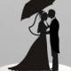 Wedding Cake Topper Silhouette - Groom with Bride holding Umbrella, Acrylic Cake Topper [CT37]