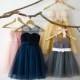 Pink/Navy Blue/Gray/Champagne Chiffon Tulle Flower Girl Dress Junior Bridesmaid Wedding Party Dress with sash/bow