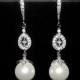 White Drop Pearl Earrings Swarovski 10mm Pearl Dangle Earrings Sterling Silver CZ Pearl Earrings White Pearl Bridal Earring Wedding Jewelry