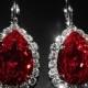 Red Crystal Halo Earrings Swarovski Siam Red Rhinestone Large Earrings Dark Red Sparkly Leverback Earrings Vintage Style Wedding Jewelry