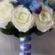 Lovely blue galaxy dendrobium orchids with open roses, bridal package, choose your orchid