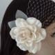 Bridal veil bridal hairpiece gardenia hair piece with detachable French Russian netting birdcage bandeau veil - LOLITA