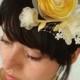 Bridal clip Yellow Ranunculus fascinator or comb and detachable French Russian netting birdcage veil - SAVANNAH