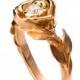 GIA Certified, Rose Engagement Ring - Rose Gold and Diamond engagement ring, engagement ring, leaf ring, flower ring, antique, vintage