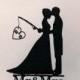 Personalized Wedding Cake Topper - Hooked on Love with personalized Initials + Mr & Mrs last name